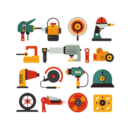 Diverse Set of Isolated Construction and Industry Tools Iconsのイラスト素材