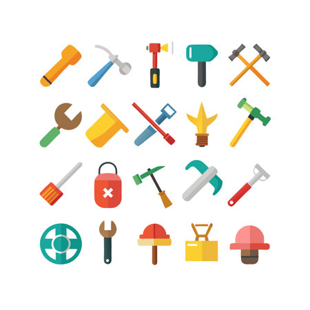 Flat design assortment of colorful construction and repair toolsのイラスト素材