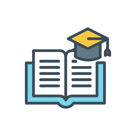 Academic success concept illustrated by graduation cap on open bookのイラスト素材