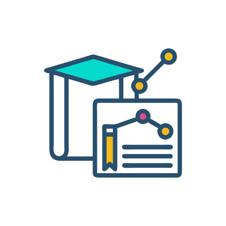 Education data analysis concept, graduation cap with chart displayのイラスト素材