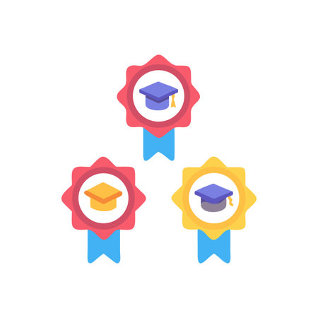 Three graduation cap award badges in flat design styleのイラスト素材