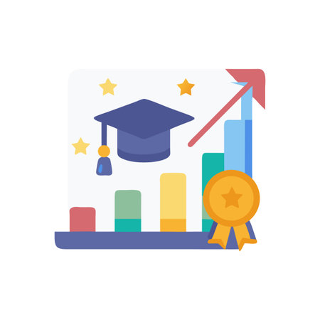 Education and achievement performance, symbolized by graduation cap, statsのイラスト素材