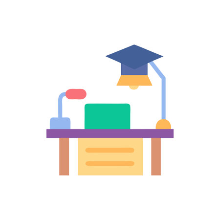 Flat design education concept with desk and graduation capのイラスト素材