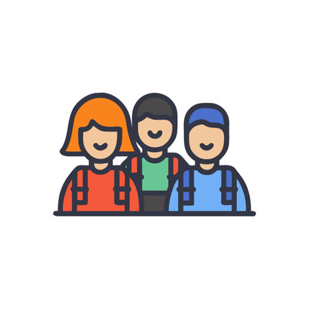 Three friendly cartoon students ready for school together