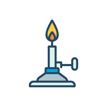 Stylized Bunsen burner illustration with flame on White Backgroundのイラスト素材