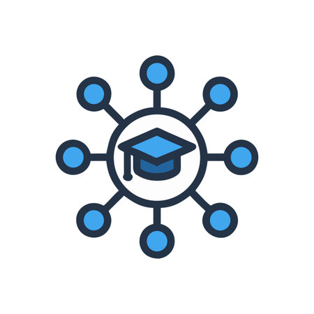 Graduation cap connected to network for online education conceptのイラスト素材