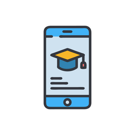 Online education shown on smartphone device with mortarboard iconのイラスト素材