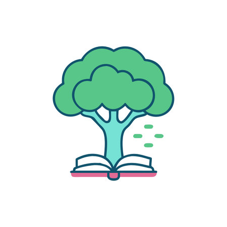 Stylized tree growing from book illustration on White Background