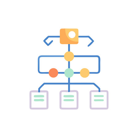Colorful flat illustration showing a flow chart diagram layoutのイラスト素材