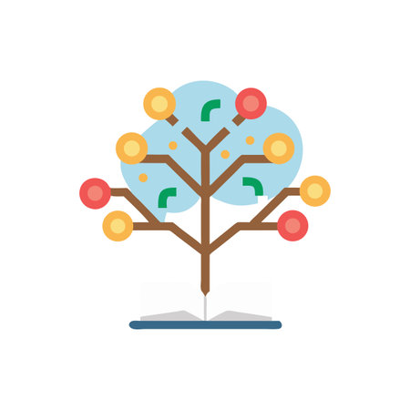A knowledge tree emerging from an open book illustrationのイラスト素材