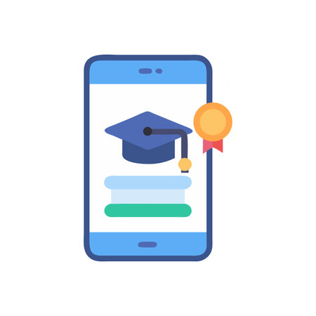 Online education app showing graduation cap and award medalのイラスト素材