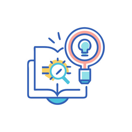 Creative learning concept with book, magnifying glass, and bulbのイラスト素材