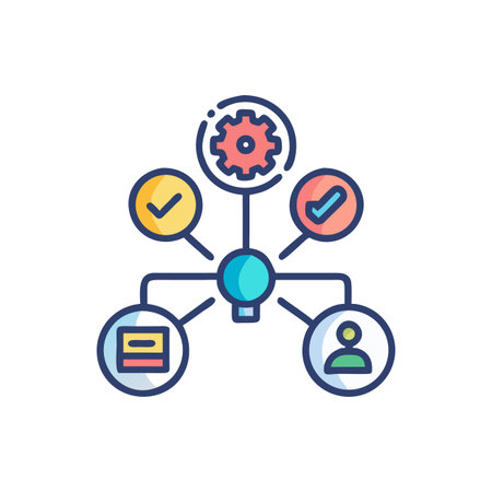 Business development and processes icon showing data network illustrationのイラスト素材