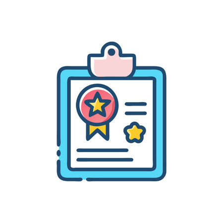 Blue clipboard with certificate and star for quality controlのイラスト素材