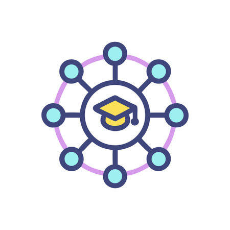 Connected learning network with graduation cap inside circle emblemのイラスト素材