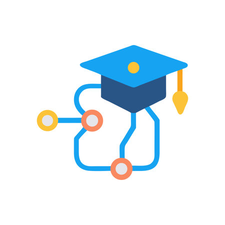 Connected learning symbol with mortarboard and network illustrationのイラスト素材