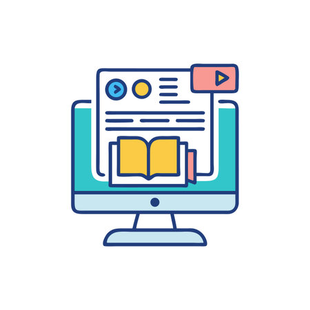 Online learning concept illustration on computer screen with bookのイラスト素材