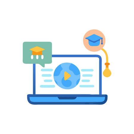 Online education concept with graduation cap and video lessonのイラスト素材