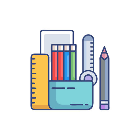 Flat vector illustration of stationery items on White Backgroundのイラスト素材