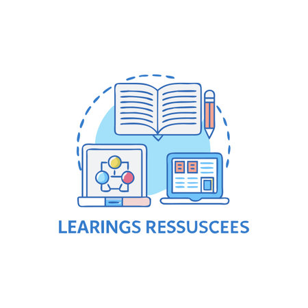 Learning resources icon, book, pencil and two laptop screensのイラスト素材