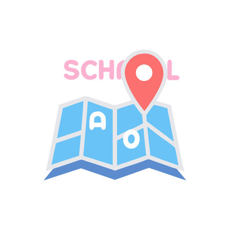 School location depicted on stylized map with pink letteringのイラスト素材