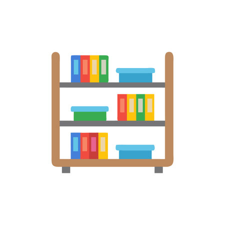 Stylized bookshelf with books and boxes icon illustrationのイラスト素材