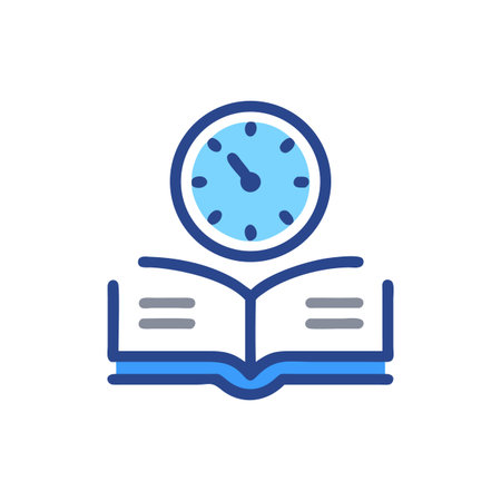 Clock and book icon illustrating time management and learningのイラスト素材