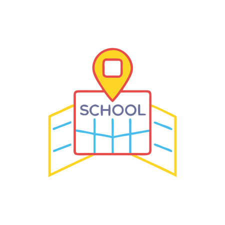 Colorful school location icon with map and pin designのイラスト素材