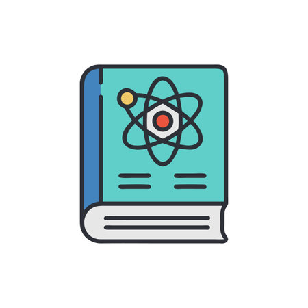 Science textbook icon, atom illustration, learning and knowledgeのイラスト素材