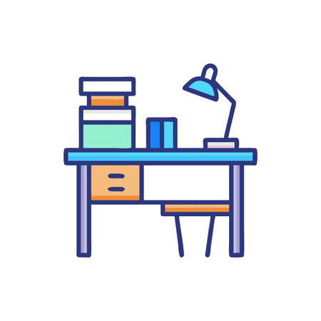 Stylized illustration of a desk with a lamp and booksのイラスト素材