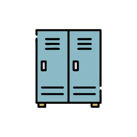 Cartoon-style Illustration of Two Blue Metal School Lockersのイラスト素材