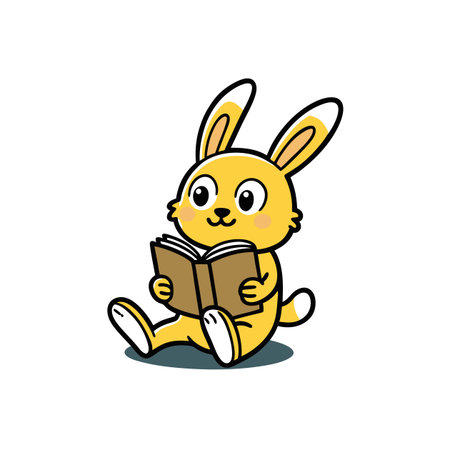 Charming Bunny Engaging in Readingのイラスト素材