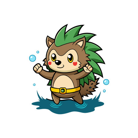 Charming Hedgehog Defending Itself in Waterのイラスト素材