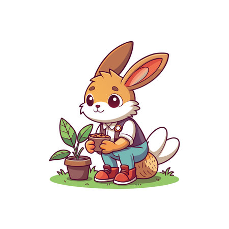 Playful Rabbit Comforting Itself While Gardeningのイラスト素材