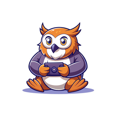 Shy Owl's Playful Engagement with Video Gamesのイラスト素材