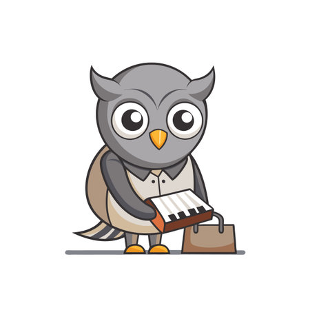 Shy Owl's Joyful Piano Experience While Shoppingのイラスト素材