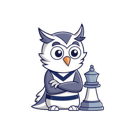 Shy Owl Standing Dehydrated Playing Chessのイラスト素材