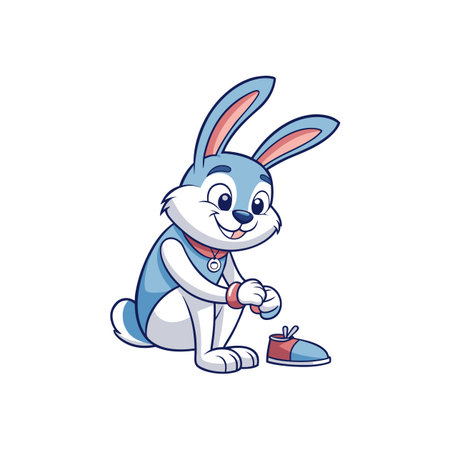 Smiling Rabbit Stressed While Painting Nailsのイラスト素材