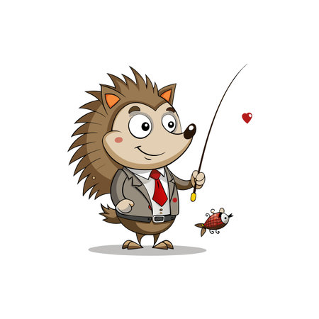 Hedgehog Fishing with a Numb Expressionのイラスト素材