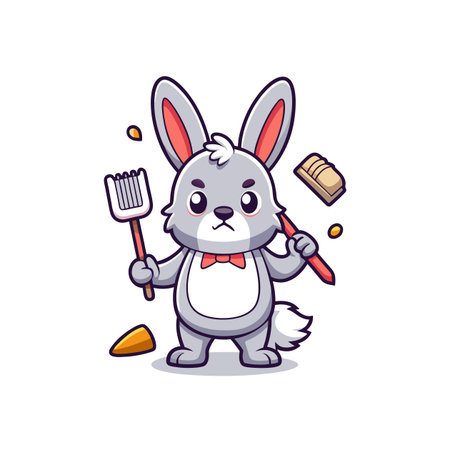 Worn-Out Bunny Watching Food Preparationのイラスト素材