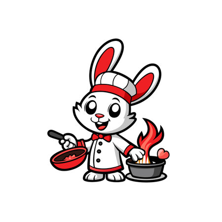 Bunny Cooking with Energetic Trustのイラスト素材