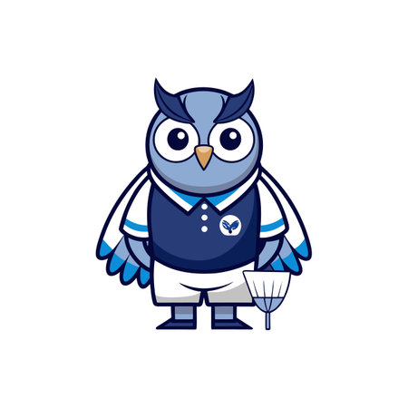 Charming Owl Playing Badminton Sportのイラスト素材