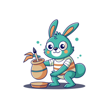 Calm Bunny Painting Pottery Creativelyのイラスト素材