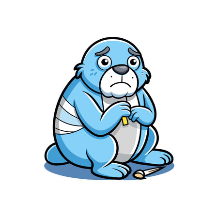 Funny Walrus Engaged in Nail Artのイラスト素材