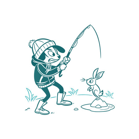 Creative Fishing Rabbit in a Frozen Landscapeのイラスト素材