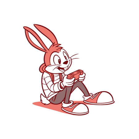 Joyful Rabbit Enjoying Video Gaming Experienceのイラスト素材