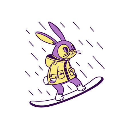 Energetic Rabbit Snowboarding Under Weatherのイラスト素材