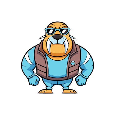 Energetic Walrus Team Illustration in Actionのイラスト素材