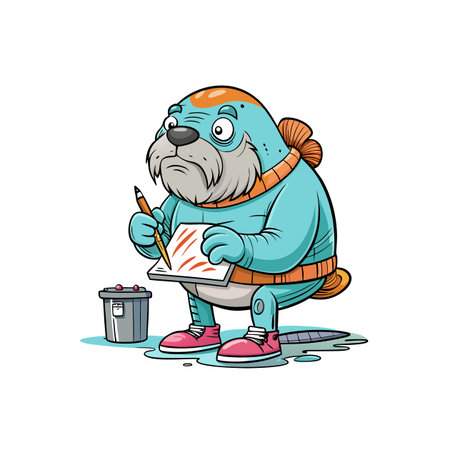 Tired Walrus Expressing Art Through Graffitiのイラスト素材