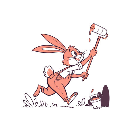 Creative Energetic Bunny Painting While Jumpingのイラスト素材